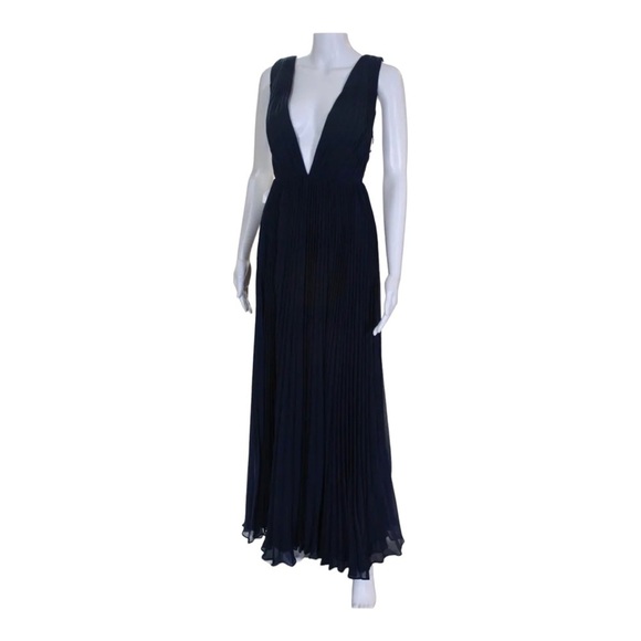 FAME AND PARTNERS Navy Blue Allegra Side Cutout Deep V Maxi Gown Size 8 - Picture 12 of 15